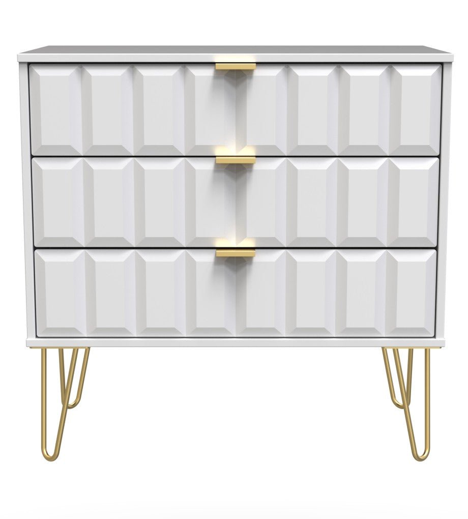 Cube 3 Drawer Chest with Gold Hairpin Legs - Welcome Furniture