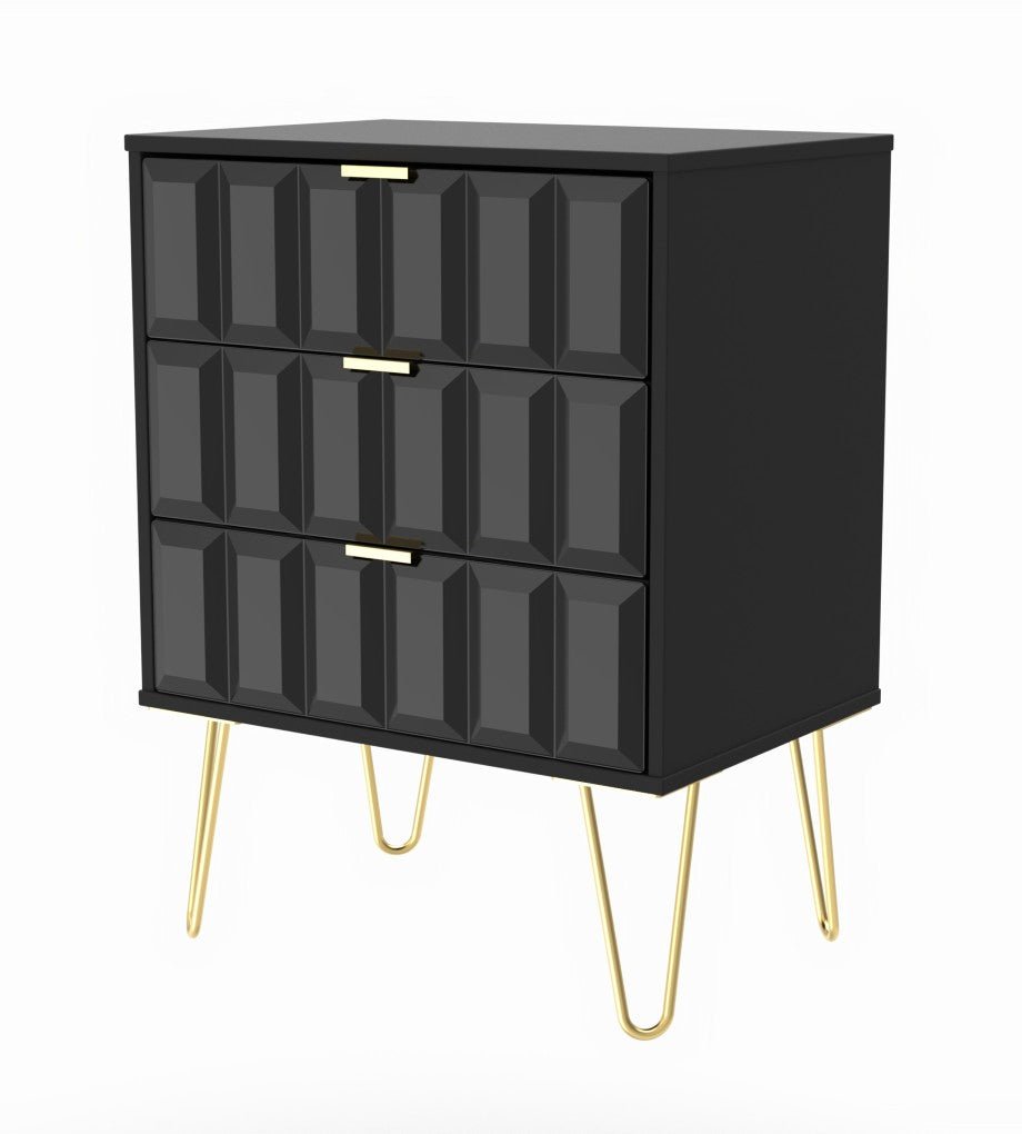 Cube 3 Drawer Midi Chest with Gold Hairpin Legs - Welcome Furniture