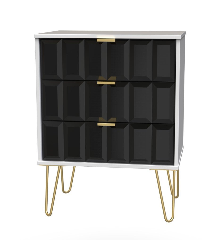 Cube 3 Drawer Midi Chest with Gold Hairpin Legs - Welcome Furniture