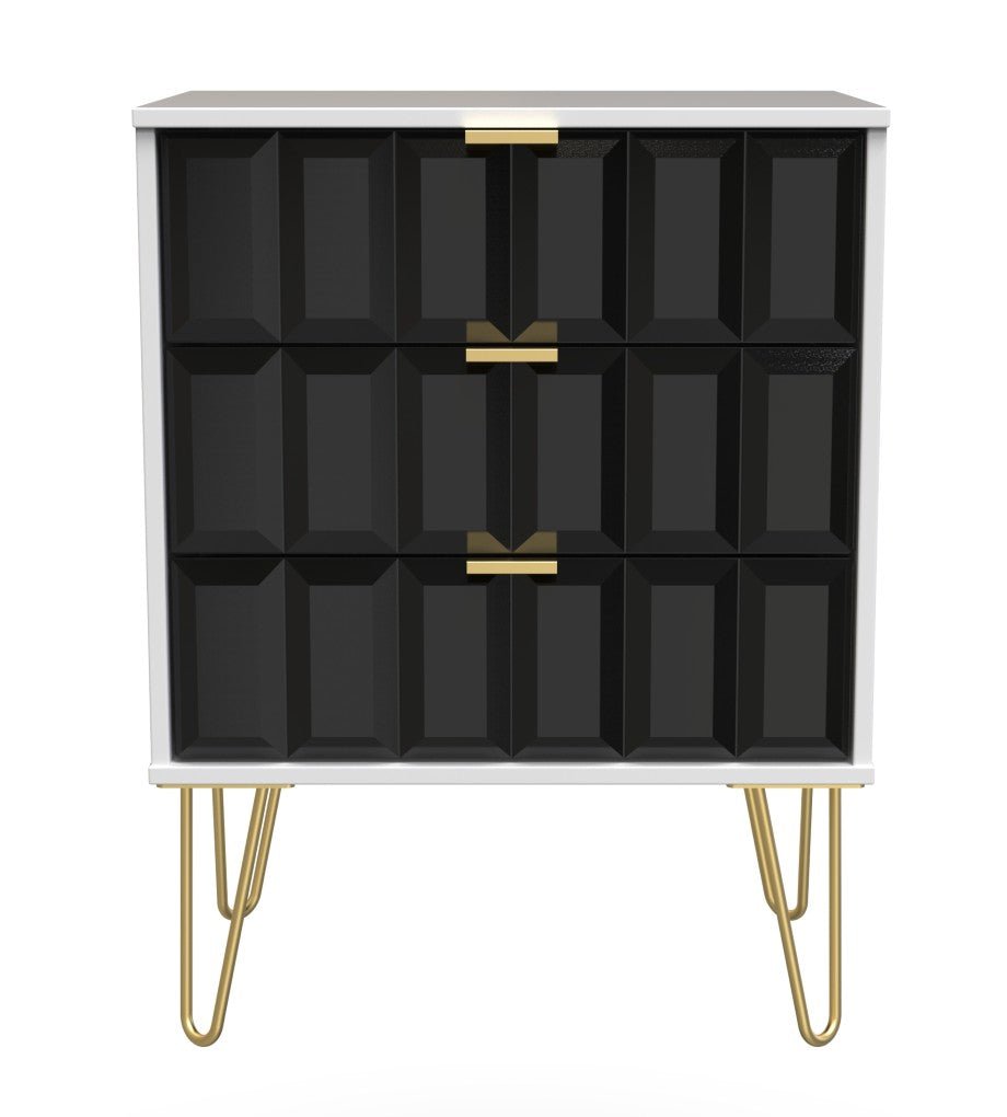 Cube 3 Drawer Midi Chest with Gold Hairpin Legs - Welcome Furniture