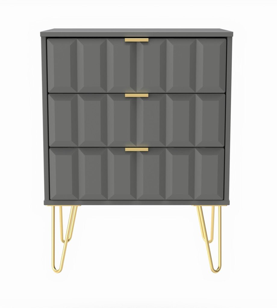 Cube 3 Drawer Midi Chest with Gold Hairpin Legs - Welcome Furniture