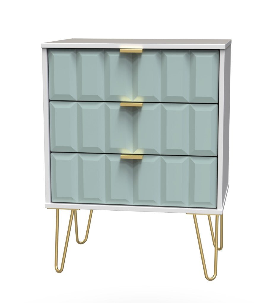 Cube 3 Drawer Midi Chest with Gold Hairpin Legs - Welcome Furniture