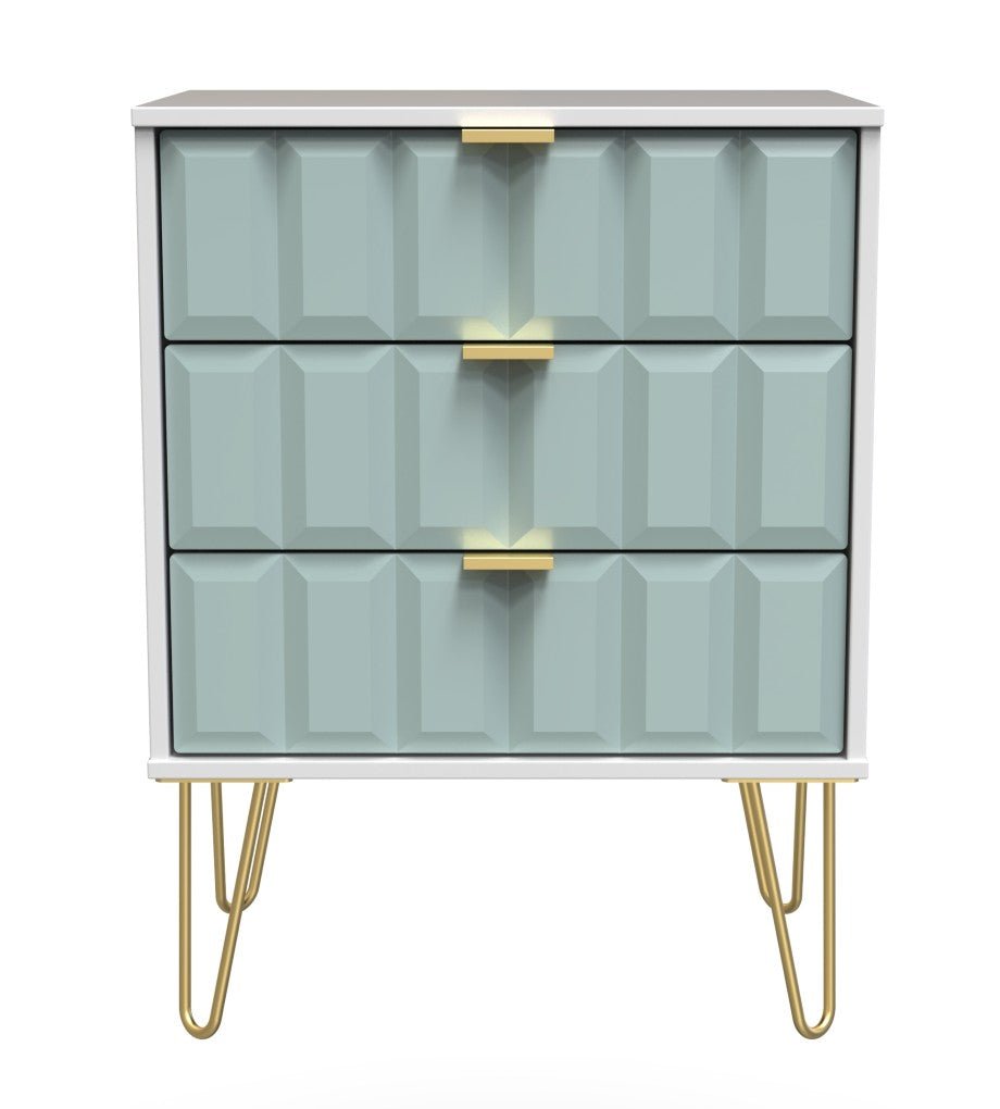 Cube 3 Drawer Midi Chest with Gold Hairpin Legs - Welcome Furniture