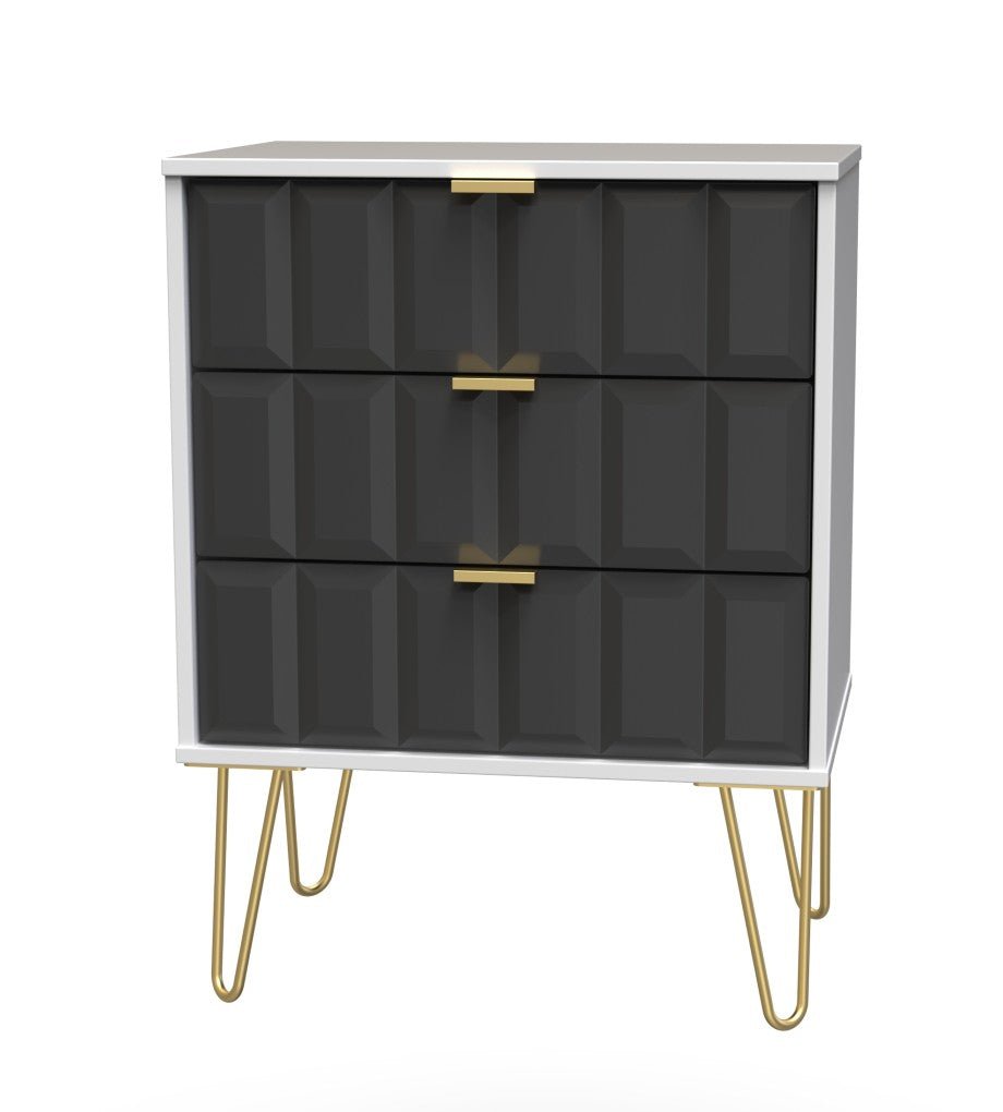 Cube 3 Drawer Midi Chest with Gold Hairpin Legs - Welcome Furniture