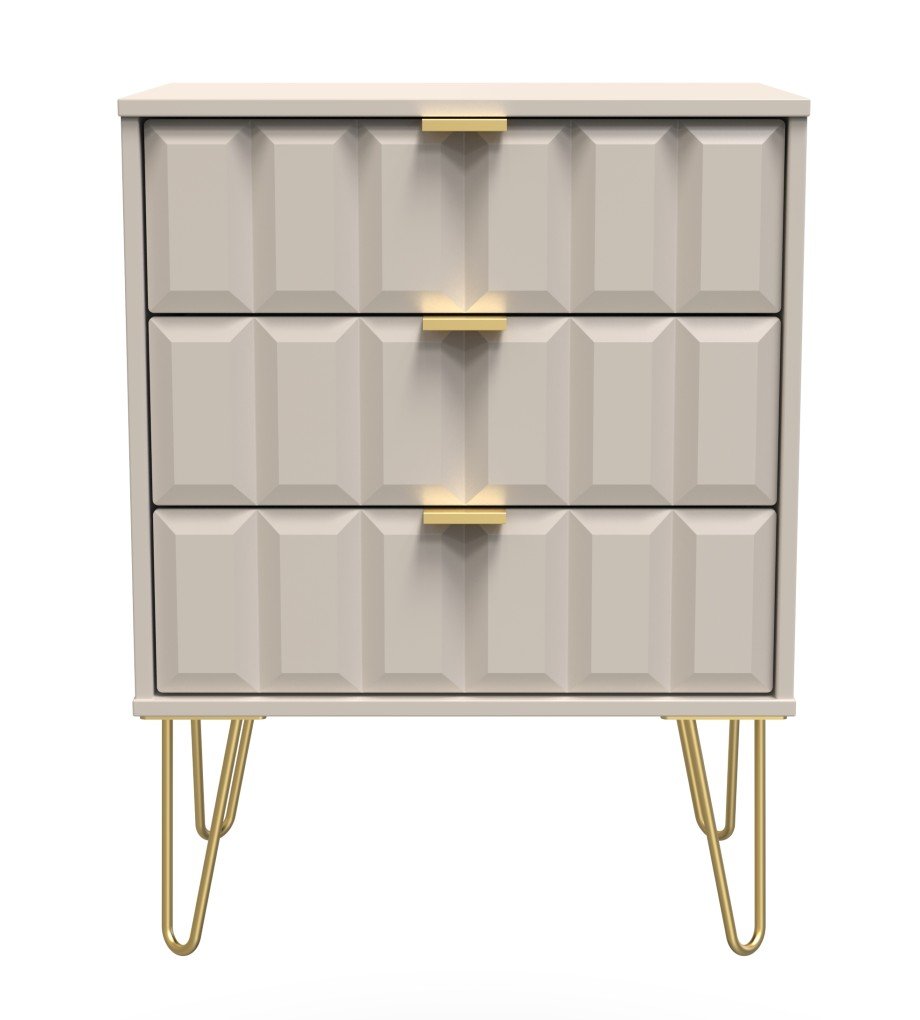 Cube 3 Drawer Midi Chest with Gold Hairpin Legs - Welcome Furniture