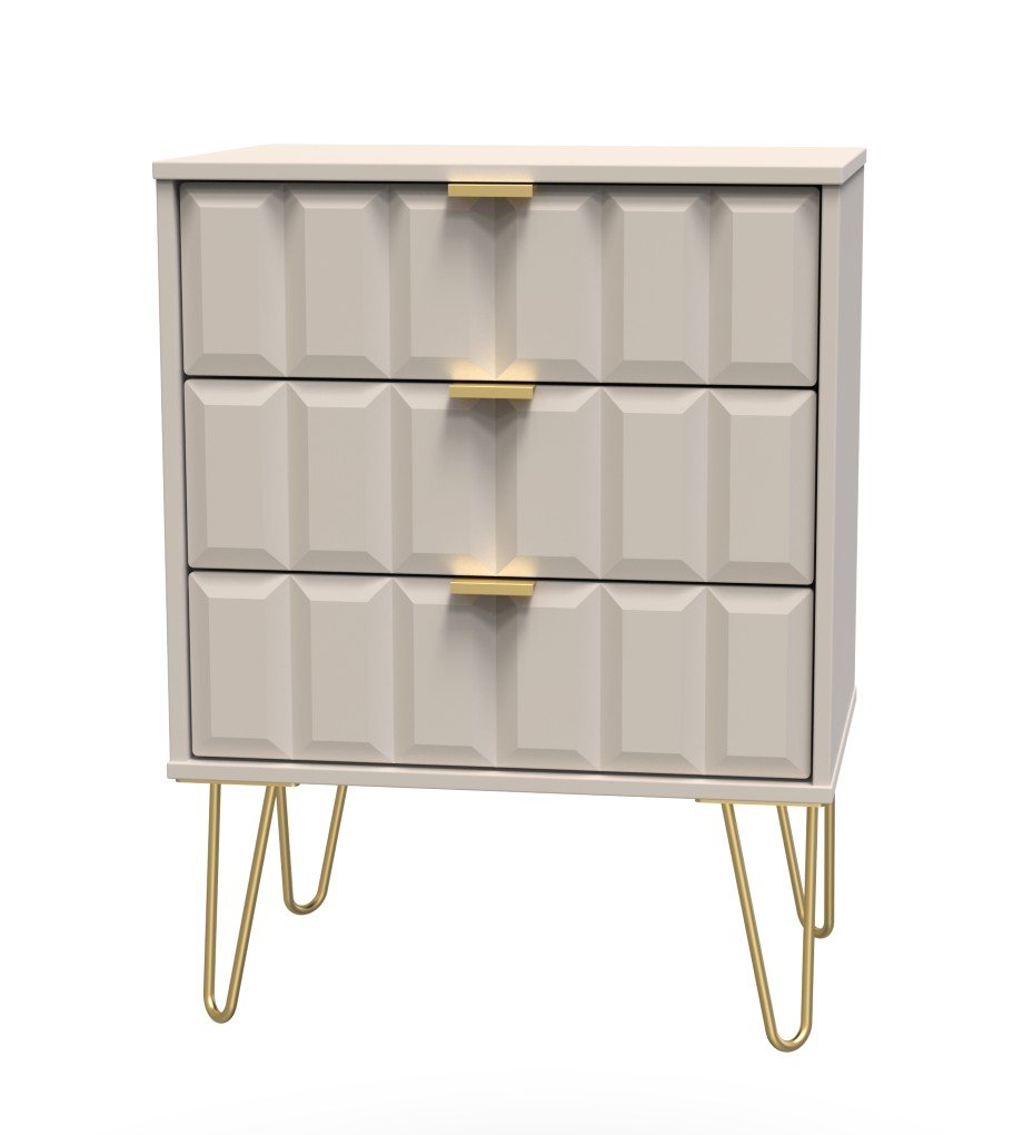 Cube 3 Drawer Midi Chest with Gold Hairpin Legs - Welcome Furniture