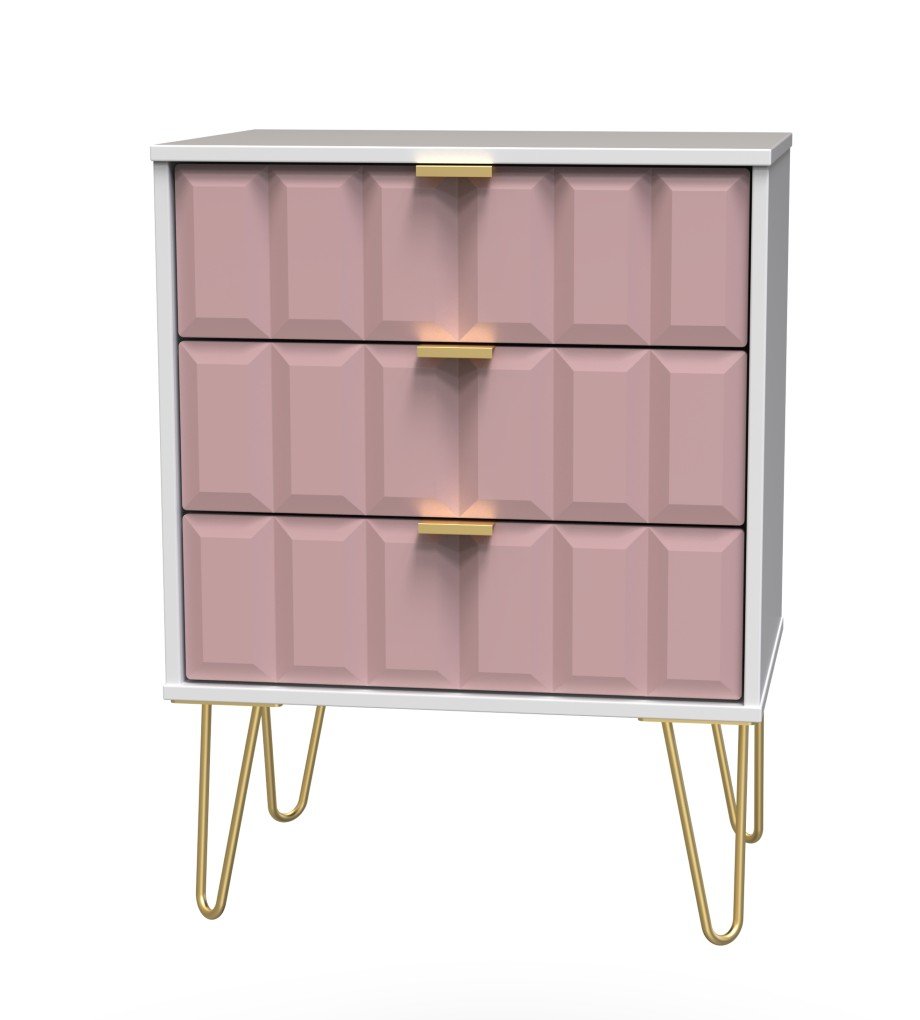 Cube 3 Drawer Midi Chest with Gold Hairpin Legs - Welcome Furniture