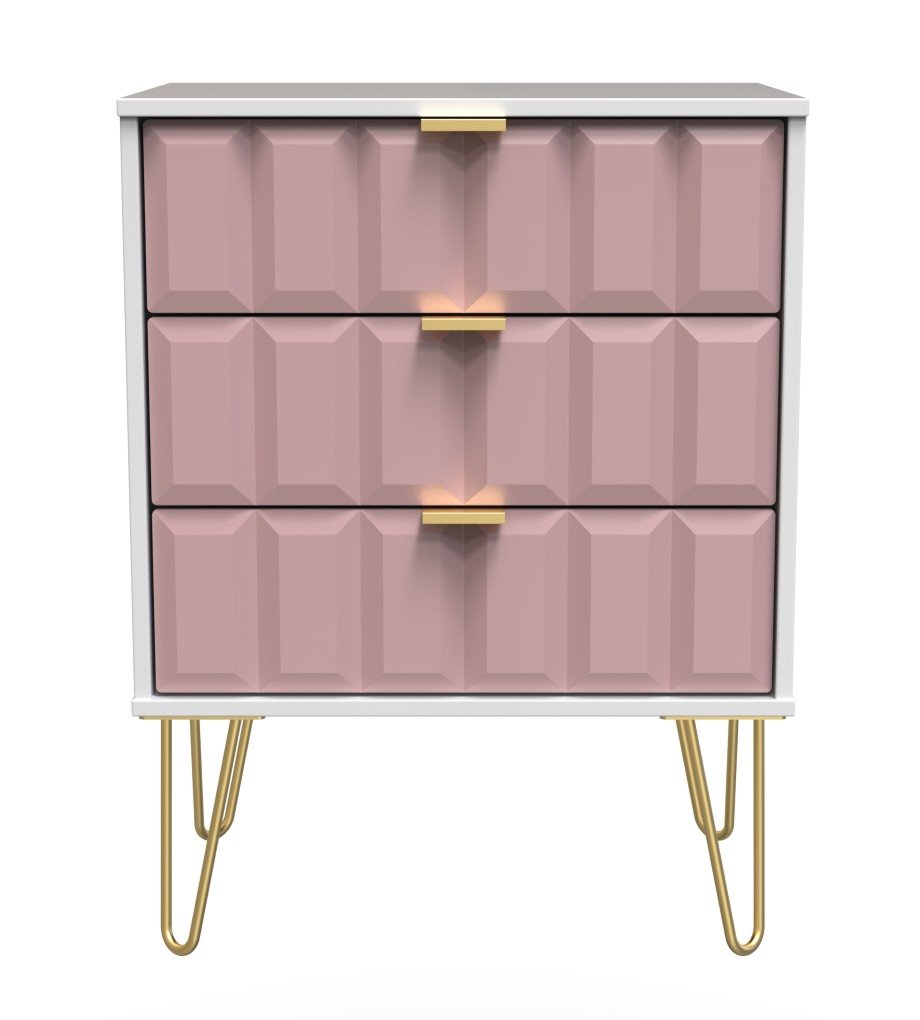 Cube 3 Drawer Midi Chest with Gold Hairpin Legs - Welcome Furniture