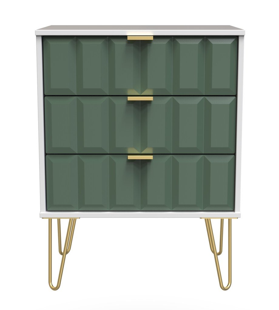 Cube 3 Drawer Midi Chest with Gold Hairpin Legs - Welcome Furniture