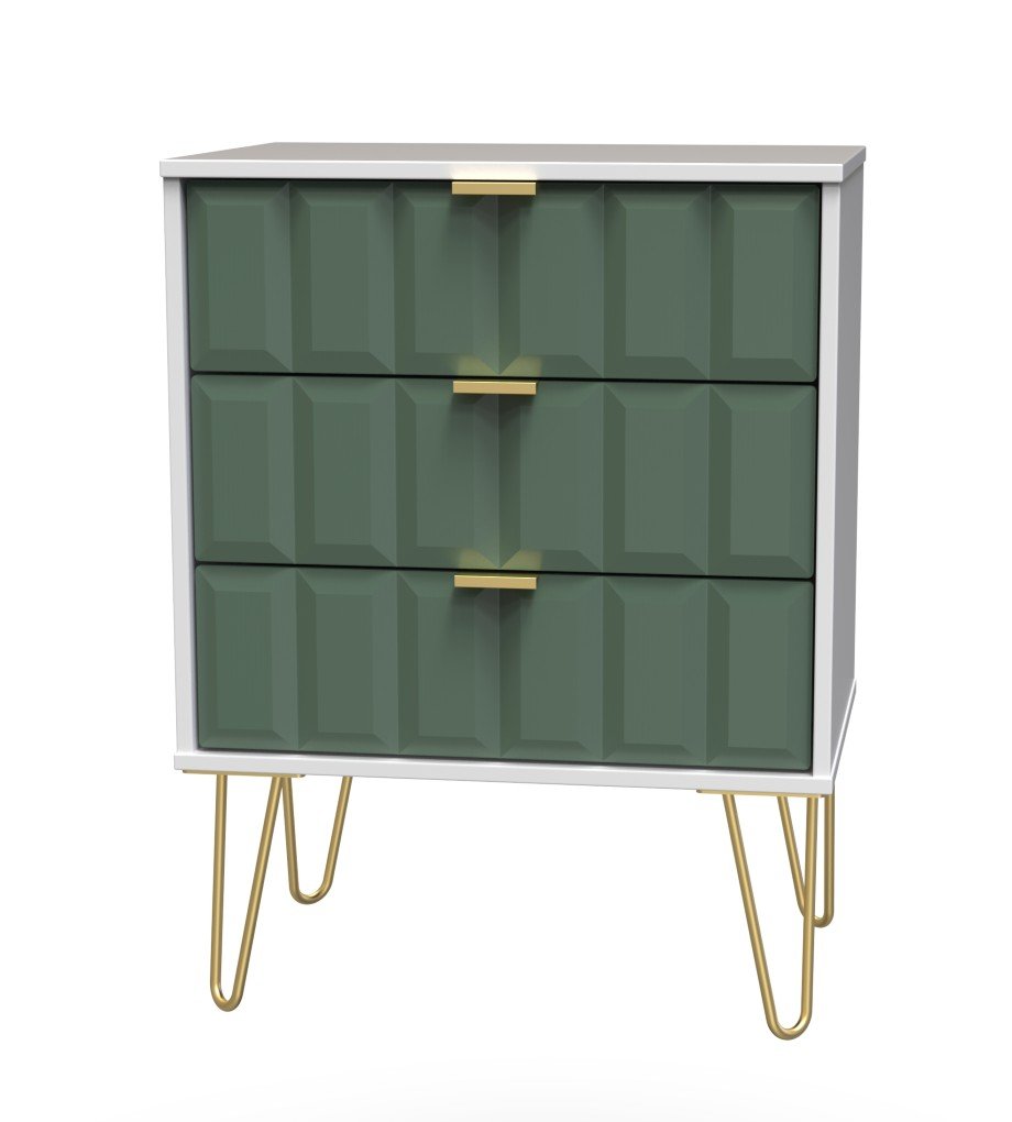 Cube 3 Drawer Midi Chest with Gold Hairpin Legs - Welcome Furniture