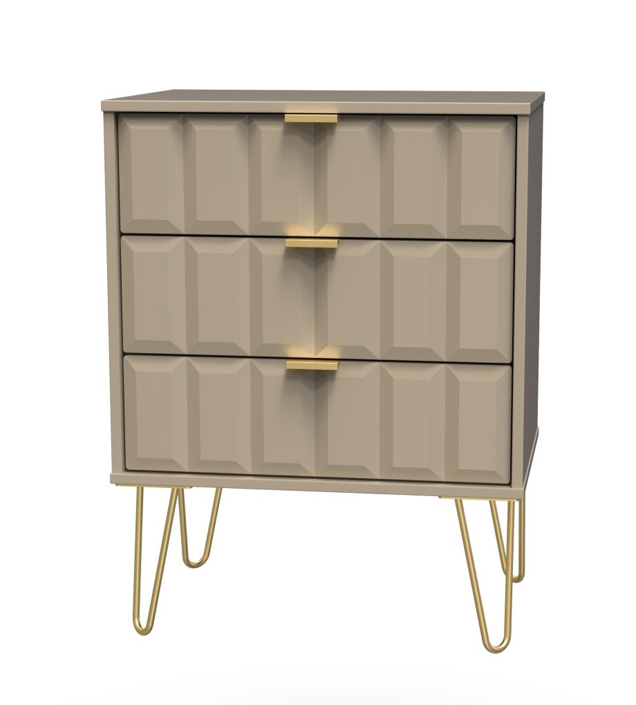 Cube 3 Drawer Midi Chest with Gold Hairpin Legs - Welcome Furniture