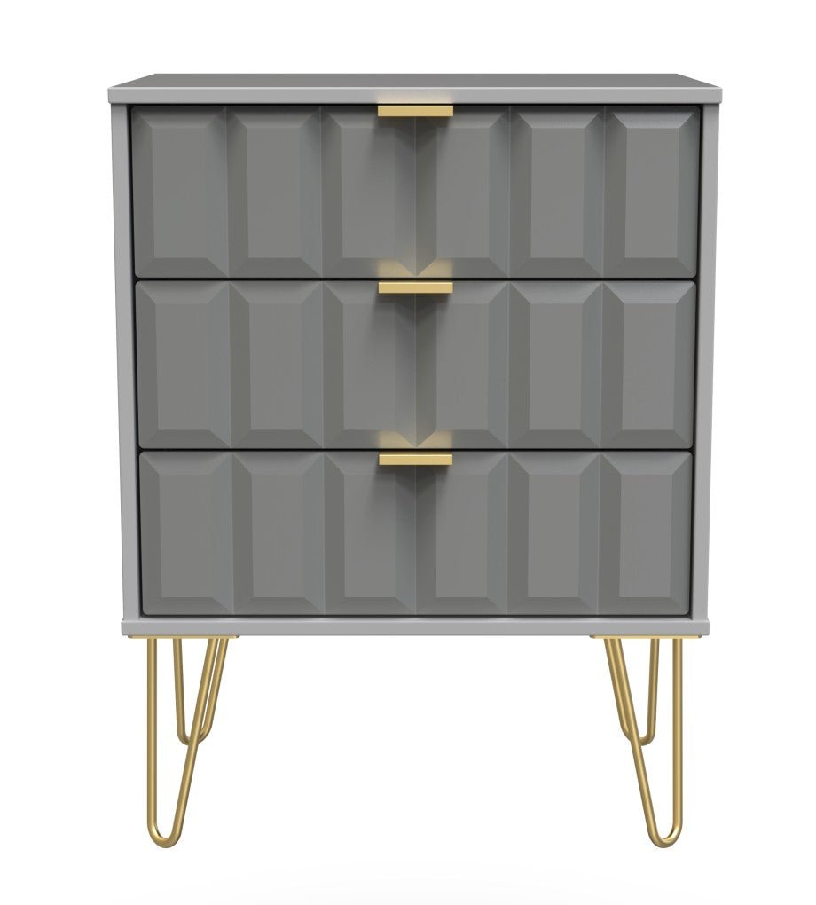 Cube 3 Drawer Midi Chest with Gold Hairpin Legs - Welcome Furniture