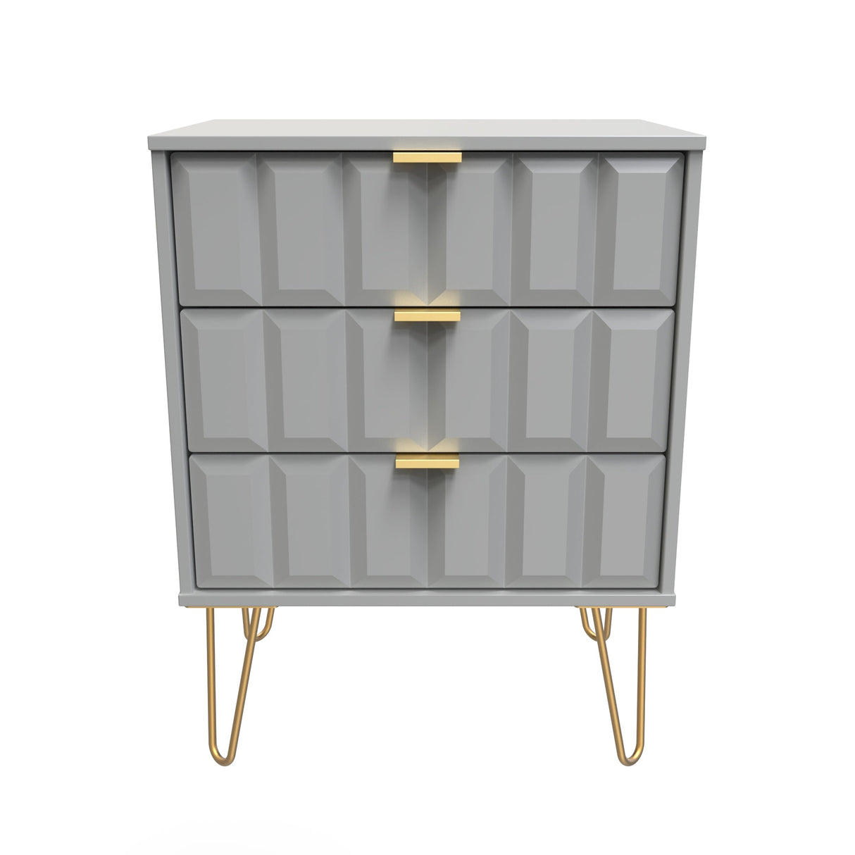 Cube 3 Drawer Midi Chest with Gold Hairpin Legs - Welcome Furniture