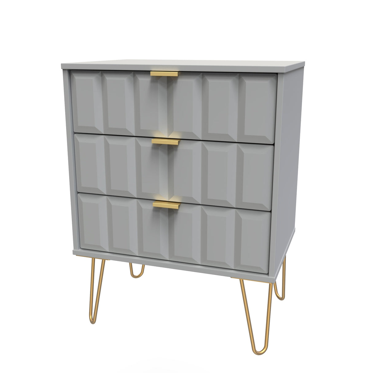 Cube 3 Drawer Midi Chest with Gold Hairpin Legs - Welcome Furniture