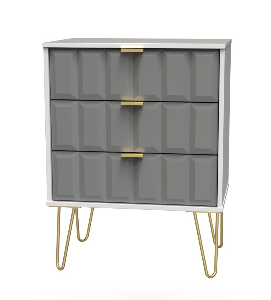 Cube 3 Drawer Midi Chest with Gold Hairpin Legs - Welcome Furniture