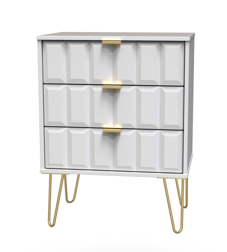 Cube 3 Drawer Midi Chest with Gold Hairpin Legs - Welcome Furniture