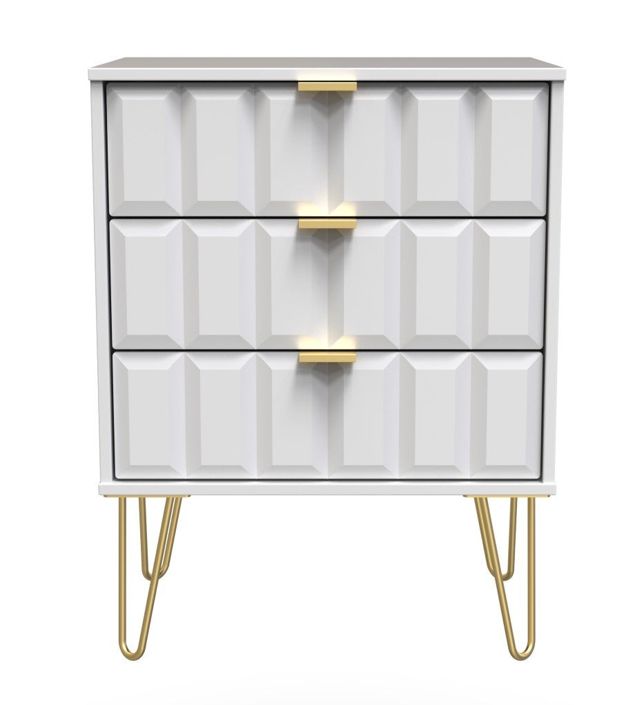 Cube 3 Drawer Midi Chest with Gold Hairpin Legs - Welcome Furniture