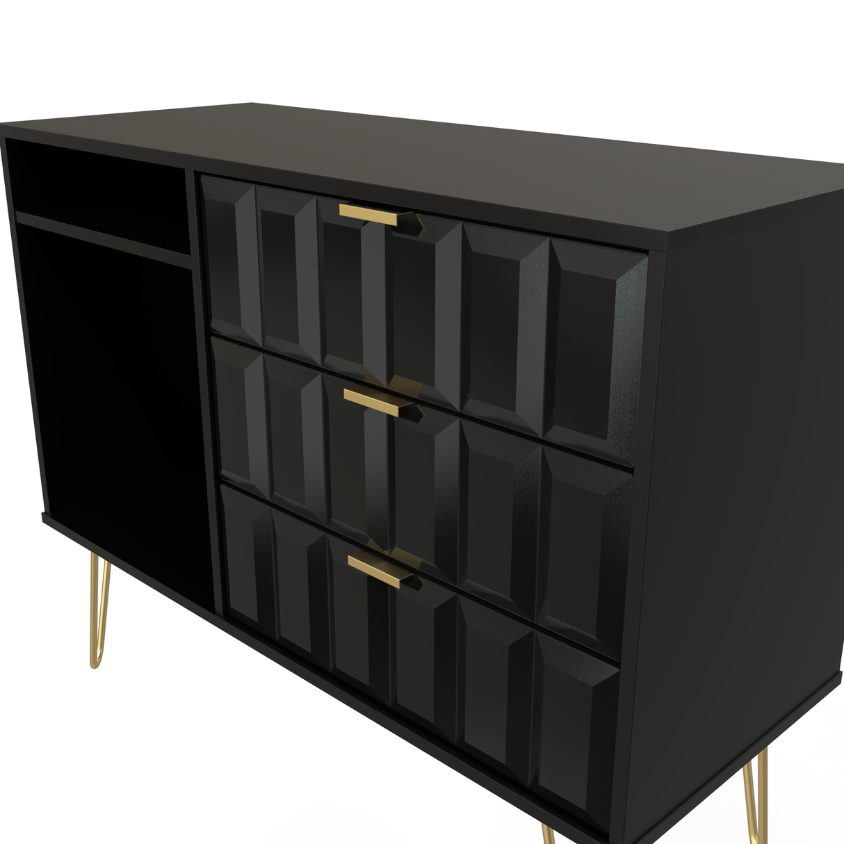 Cube 3 Drawer TV Unit with Gold Hairpin Legs - Welcome Furniture