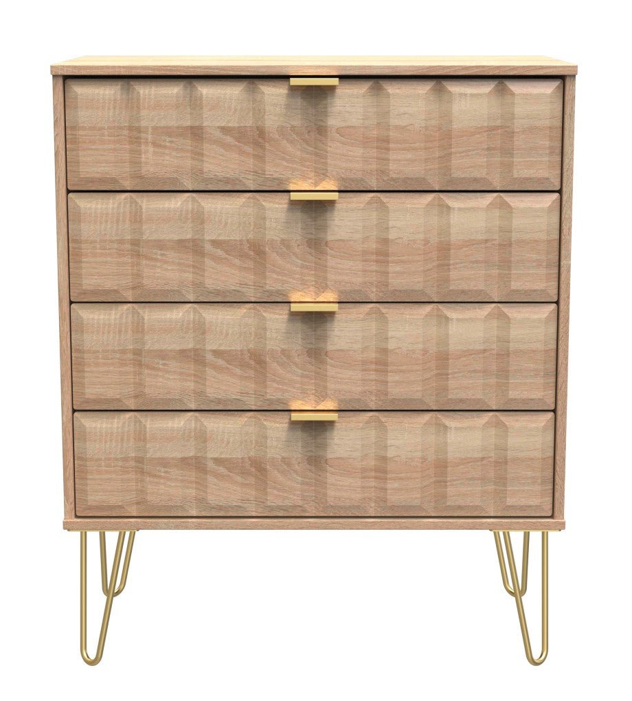 Cube 4 Drawer Chest with Gold Hairpin Legs - Welcome Furniture