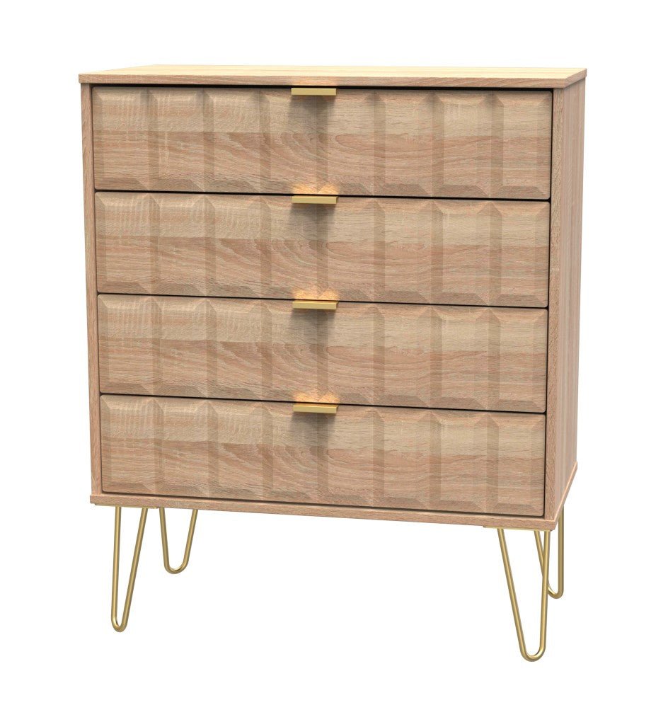 Cube 4 Drawer Chest with Gold Hairpin Legs - Welcome Furniture