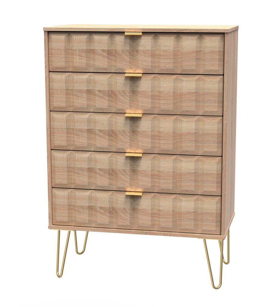Cube 5 Drawer Chest with Gold Hairpin Legs - Welcome Furniture