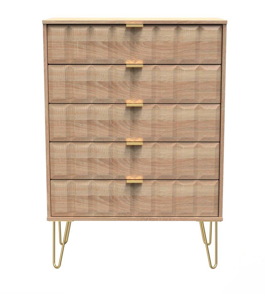 Cube 5 Drawer Chest with Gold Hairpin Legs - Welcome Furniture