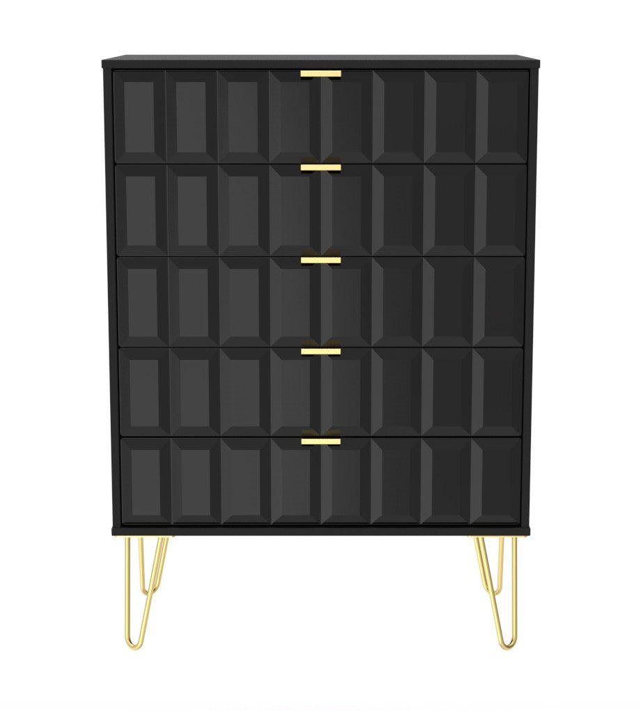 Cube 5 Drawer Chest with Gold Hairpin Legs - Welcome Furniture