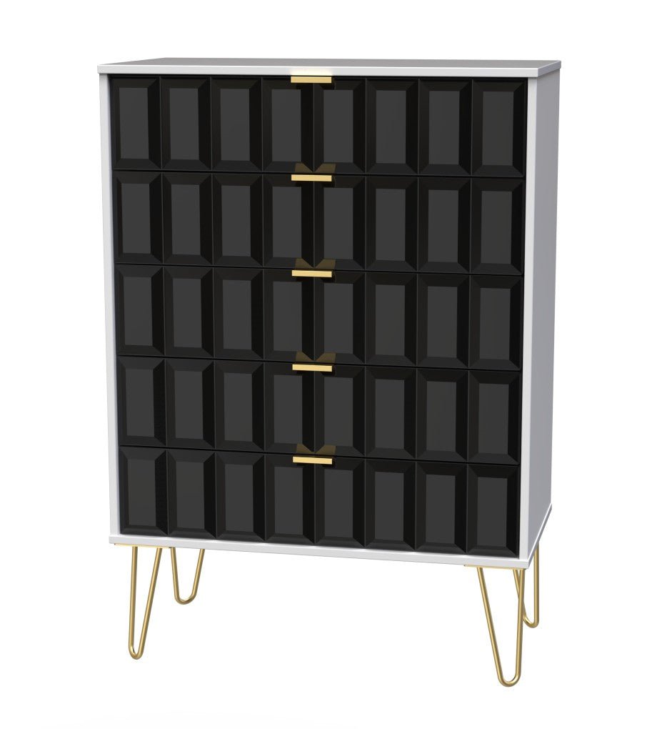 Cube 5 Drawer Chest with Gold Hairpin Legs - Welcome Furniture