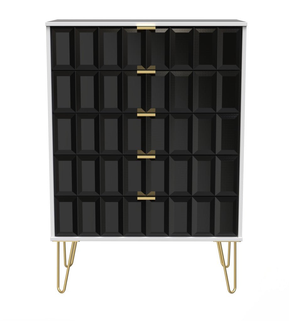 Cube 5 Drawer Chest with Gold Hairpin Legs - Welcome Furniture