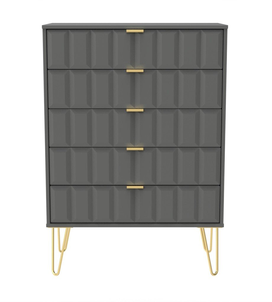 Cube 5 Drawer Chest with Gold Hairpin Legs - Welcome Furniture