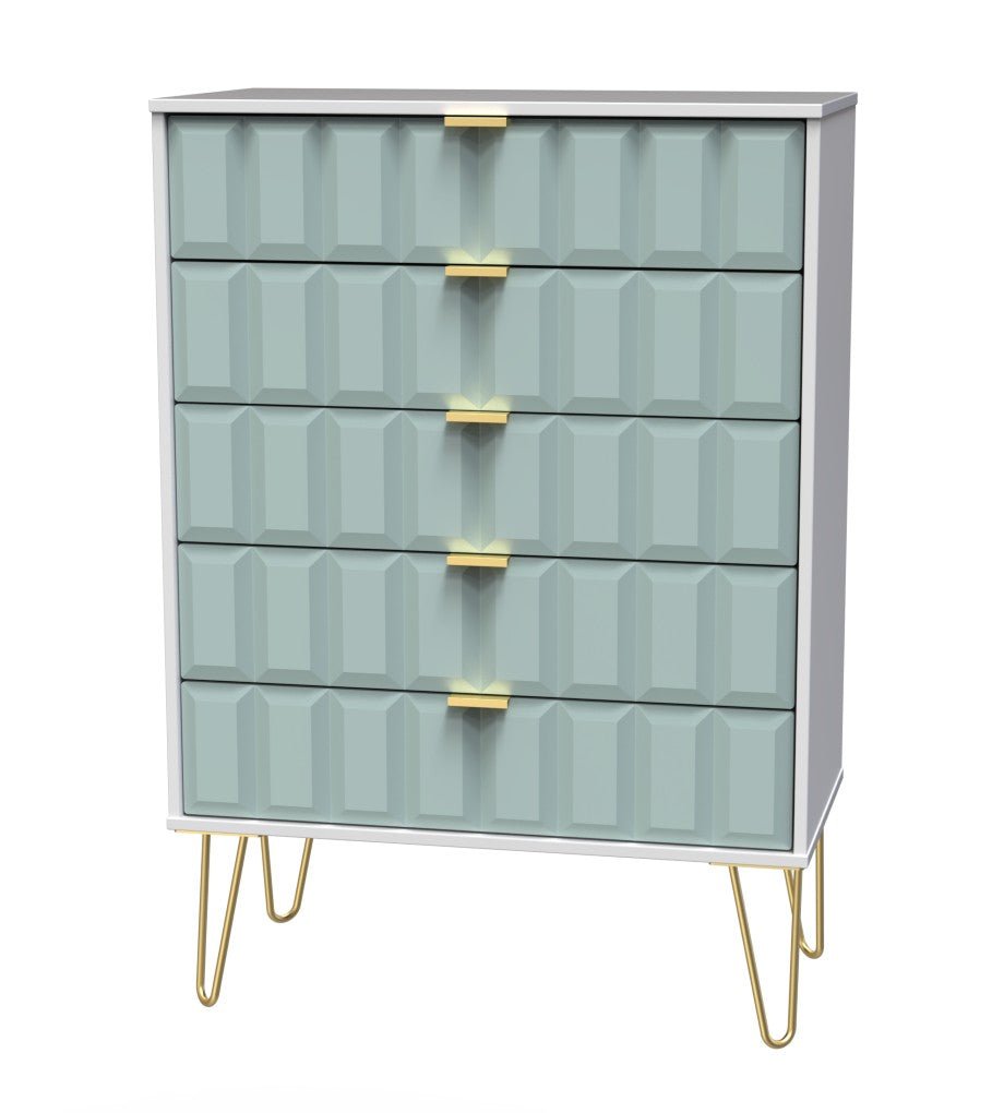 Cube 5 Drawer Chest with Gold Hairpin Legs - Welcome Furniture