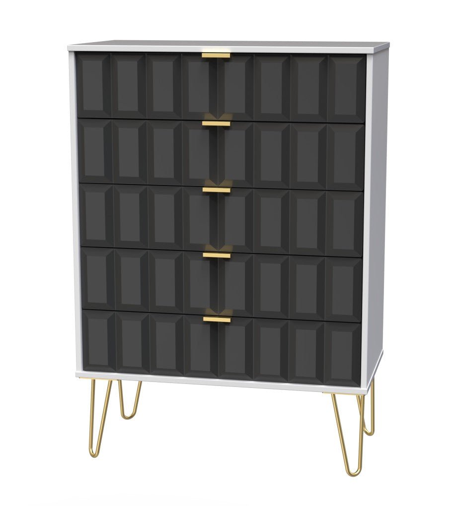 Cube 5 Drawer Chest with Gold Hairpin Legs - Welcome Furniture
