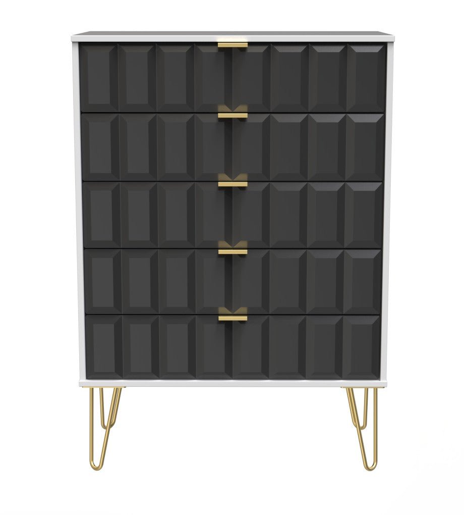 Cube 5 Drawer Chest with Gold Hairpin Legs - Welcome Furniture