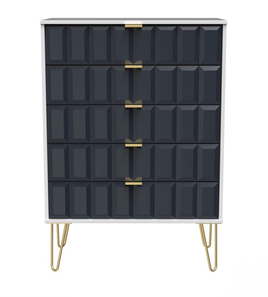 Cube 5 Drawer Chest with Gold Hairpin Legs - Welcome Furniture