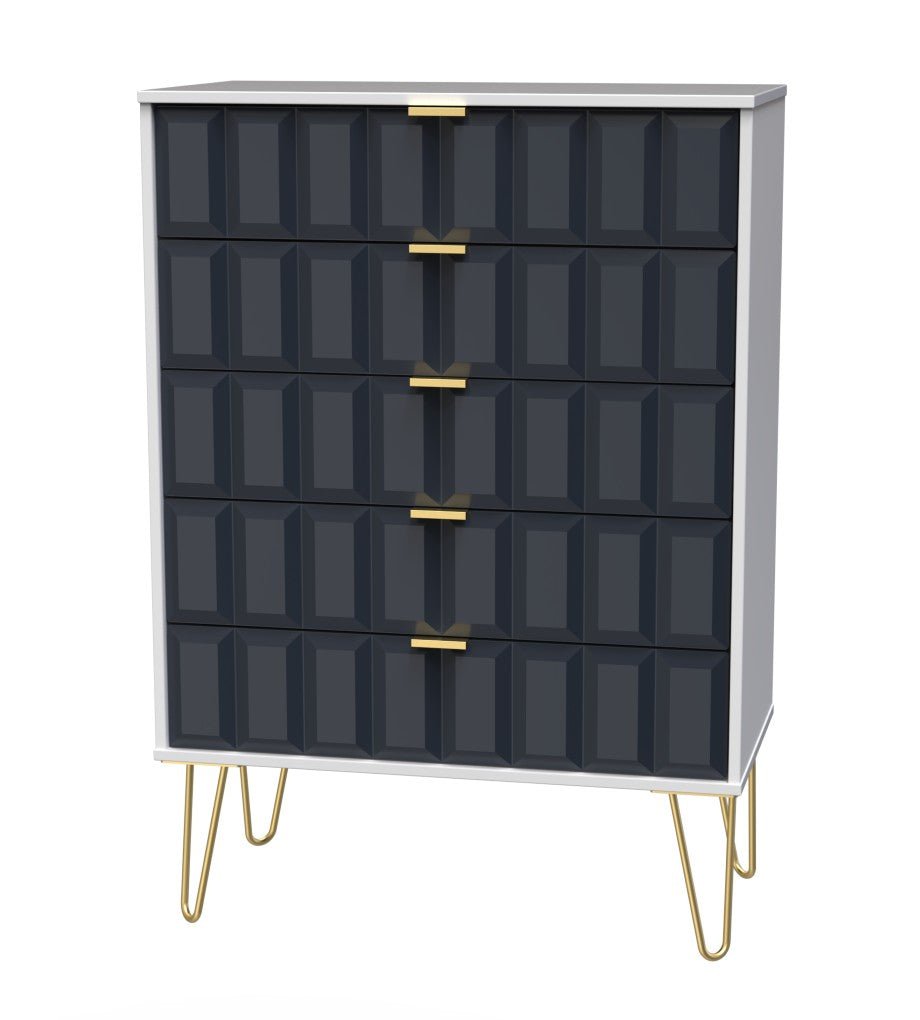 Cube 5 Drawer Chest with Gold Hairpin Legs - Welcome Furniture