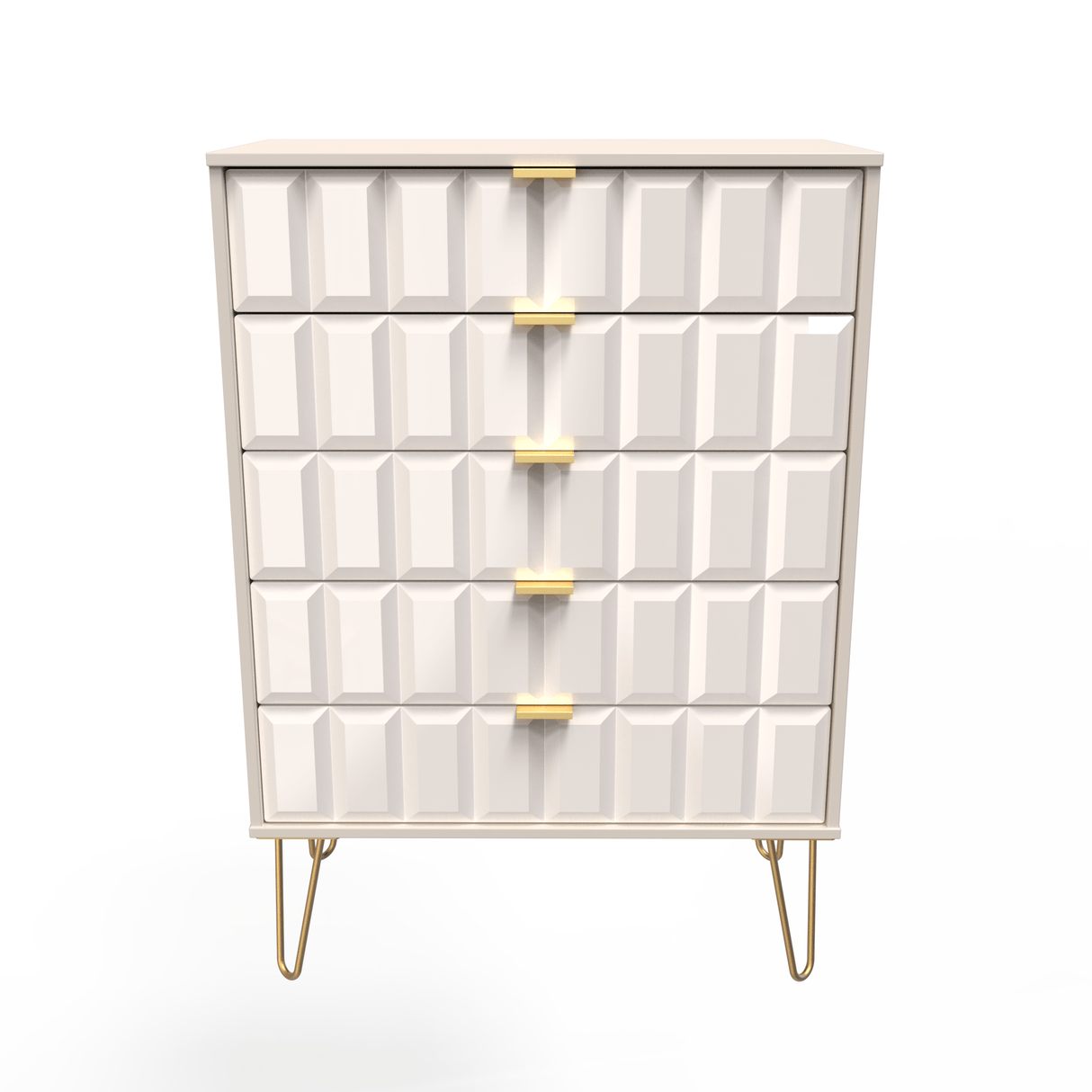 Cube 5 Drawer Chest with Gold Hairpin Legs - Welcome Furniture