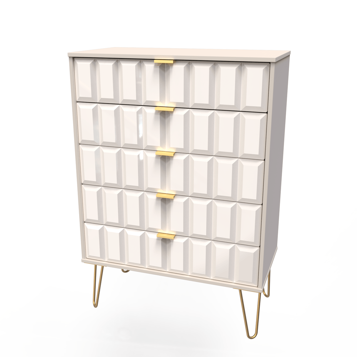 Cube 5 Drawer Chest with Gold Hairpin Legs - Welcome Furniture