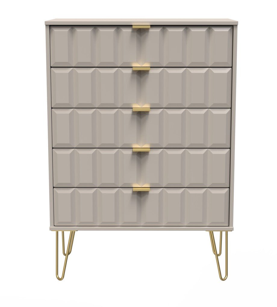 Cube 5 Drawer Chest with Gold Hairpin Legs - Welcome Furniture