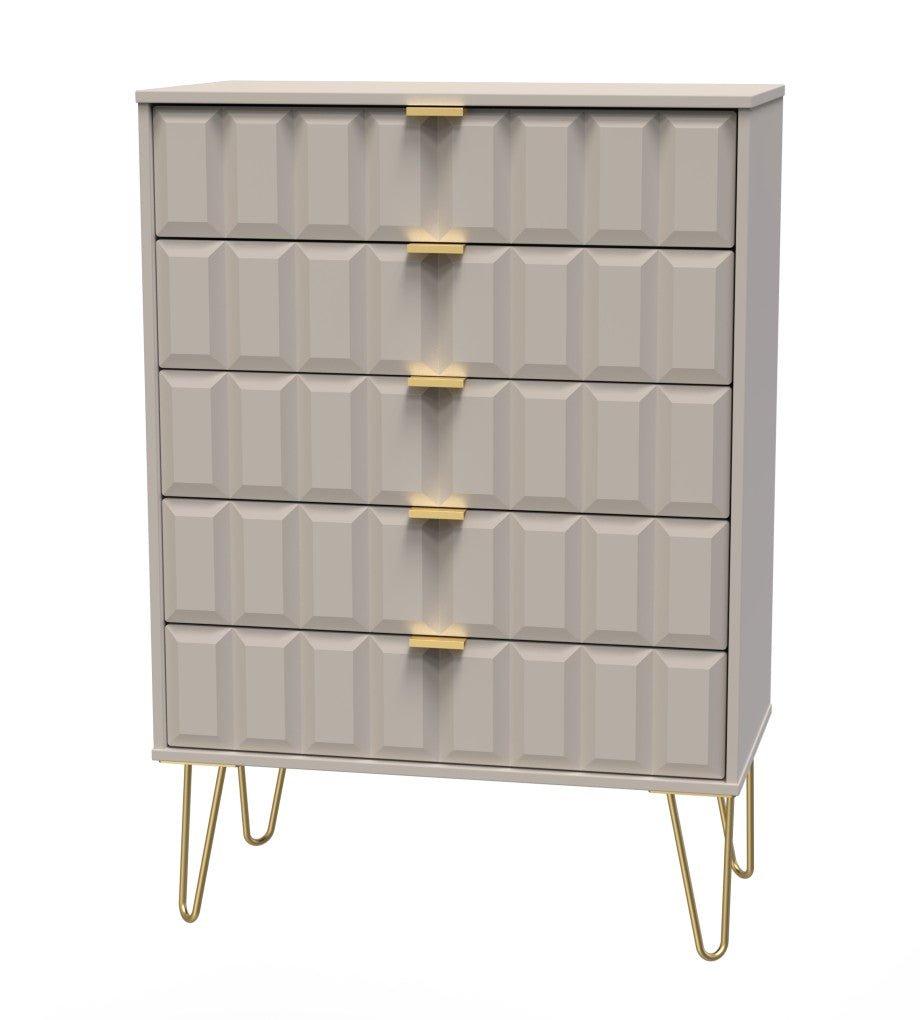 Cube 5 Drawer Chest with Gold Hairpin Legs - Welcome Furniture