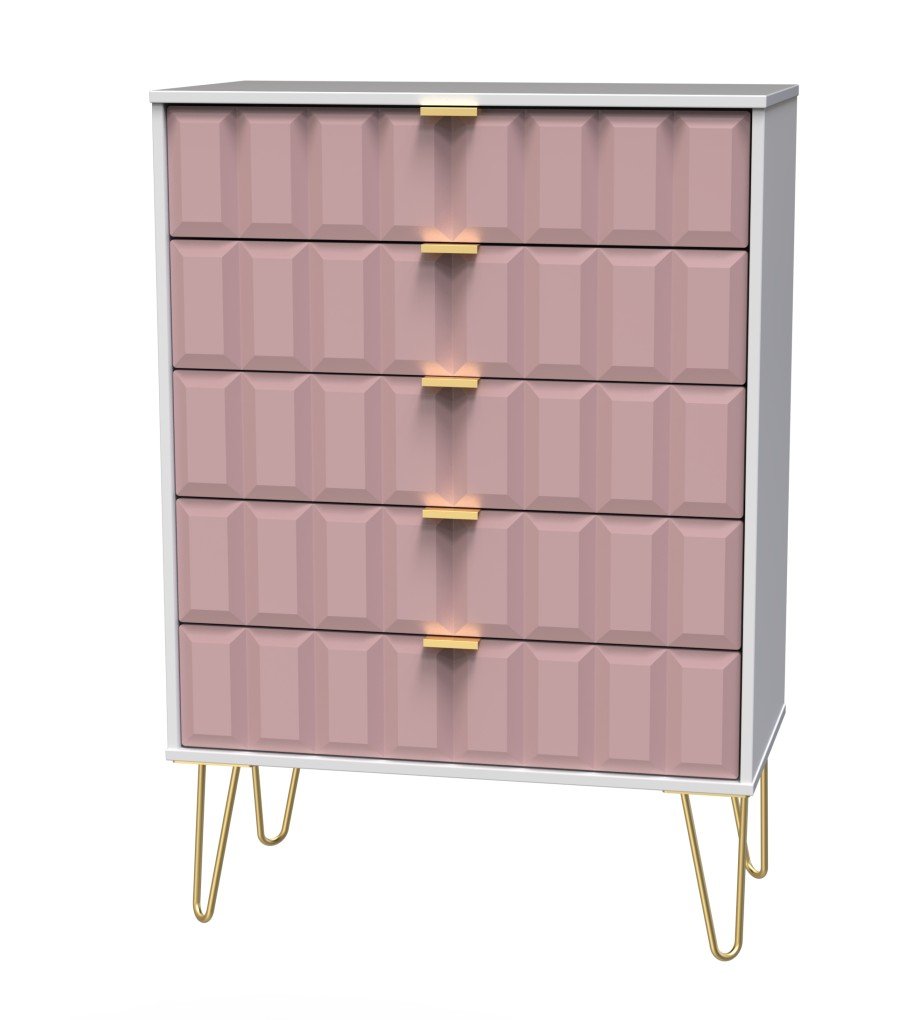 Cube 5 Drawer Chest with Gold Hairpin Legs - Welcome Furniture