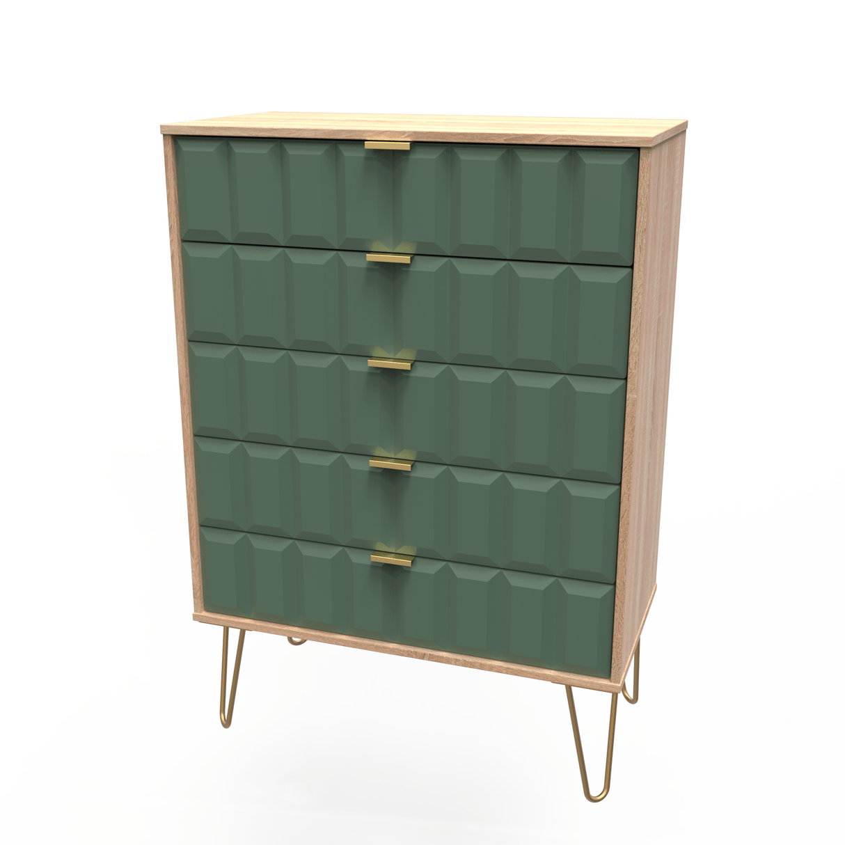 Cube 5 Drawer Chest with Gold Hairpin Legs - Welcome Furniture