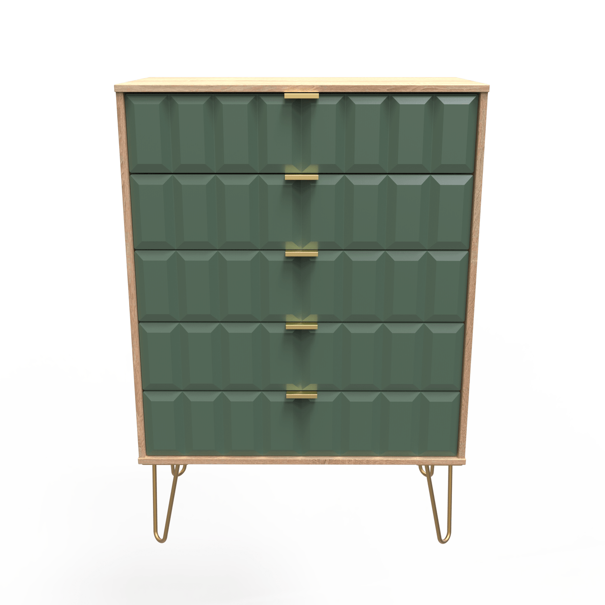 Cube 5 Drawer Chest with Gold Hairpin Legs - Welcome Furniture