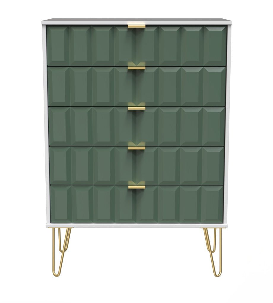Cube 5 Drawer Chest with Gold Hairpin Legs - Welcome Furniture