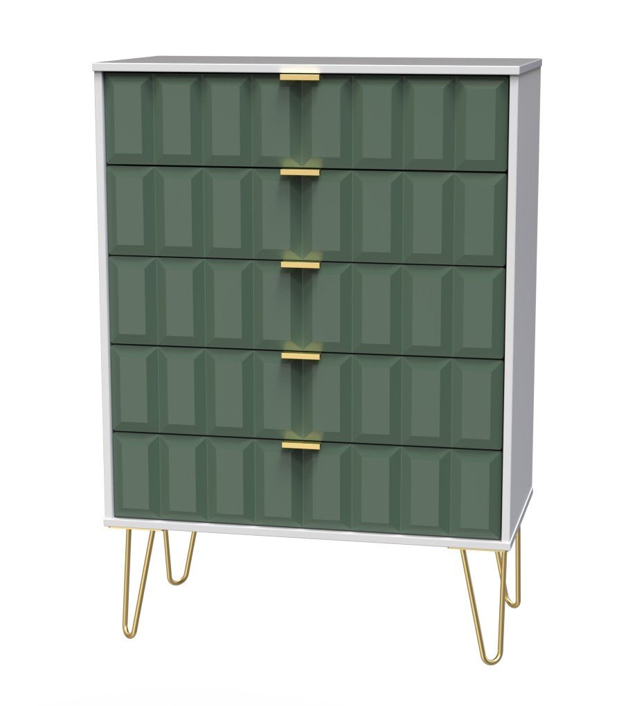 Cube 5 Drawer Chest with Gold Hairpin Legs - Welcome Furniture