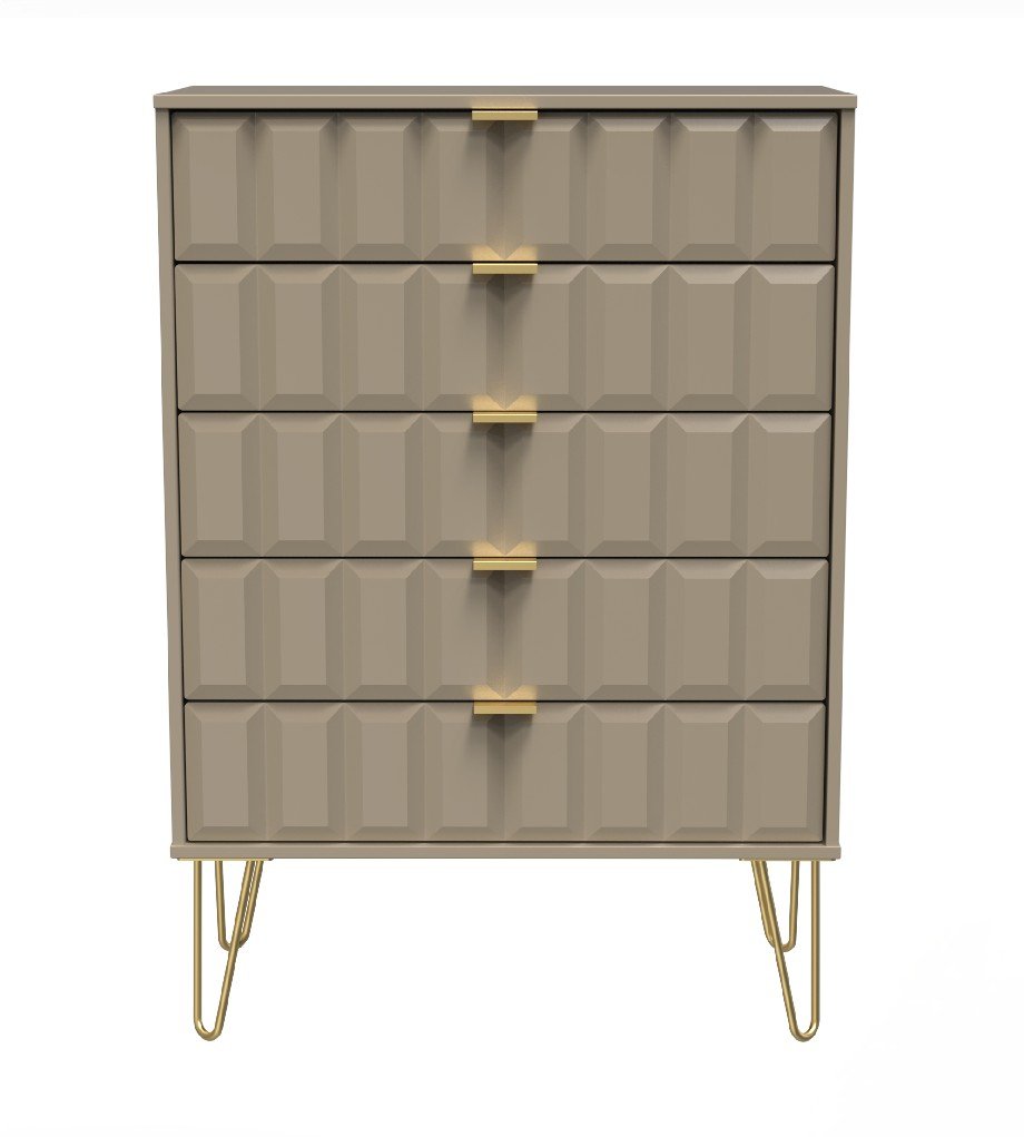 Cube 5 Drawer Chest with Gold Hairpin Legs - Welcome Furniture