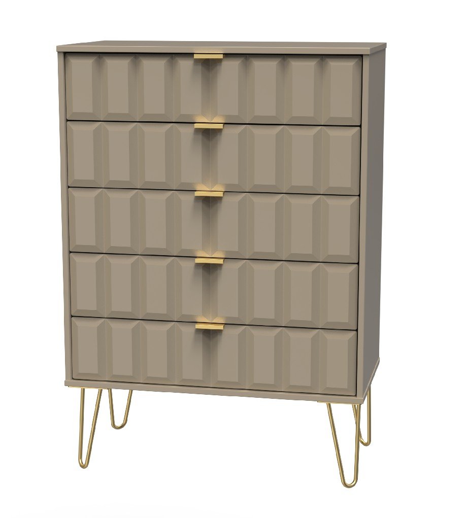 Cube 5 Drawer Chest with Gold Hairpin Legs - Welcome Furniture