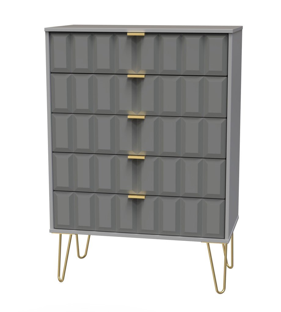 Cube 5 Drawer Chest with Gold Hairpin Legs - Welcome Furniture