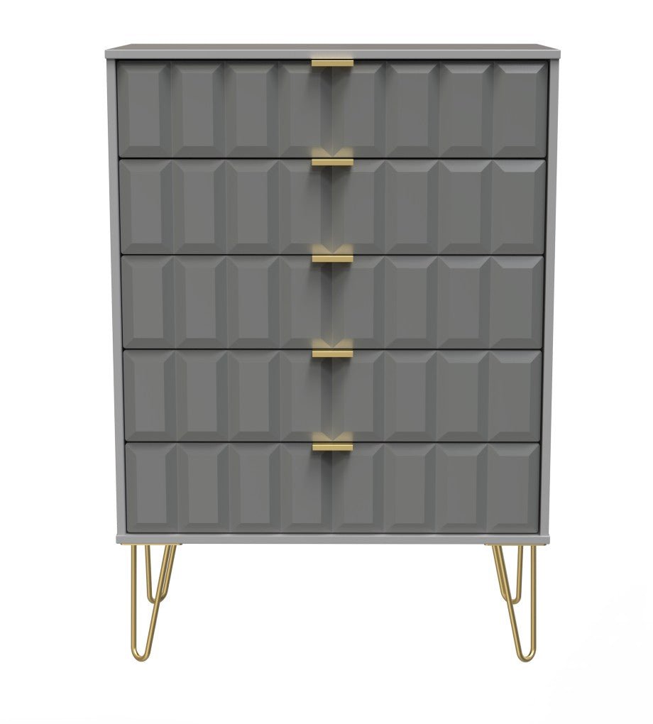 Cube 5 Drawer Chest with Gold Hairpin Legs - Welcome Furniture