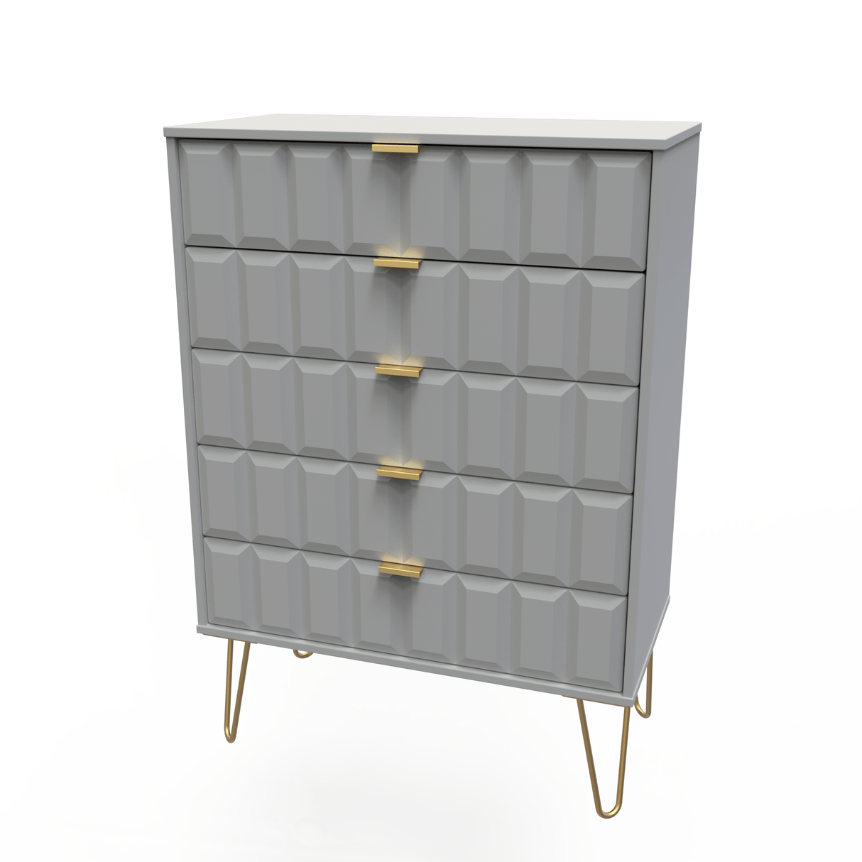 Cube 5 Drawer Chest with Gold Hairpin Legs - Welcome Furniture