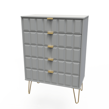 Cube 5 Drawer Chest with Gold Hairpin Legs - Welcome Furniture